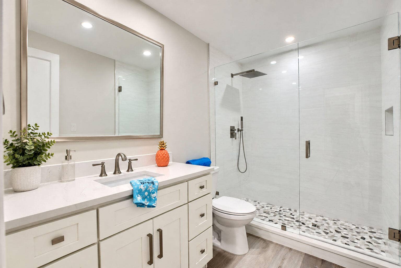 2738 DEER CREEK KELLY BROOKE Lane, Deerfield Beach, FL 33442 Guests will love the updated bath with quartz vanity and framless shower. Amazing pebble flooring.