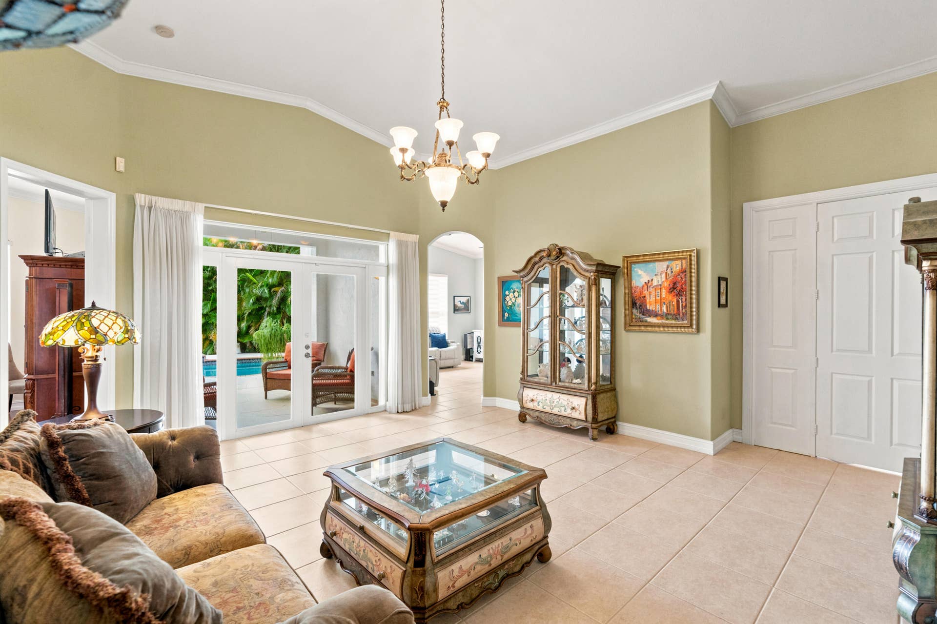 High ceilings and generous proportions give the living area an open, airy feel.