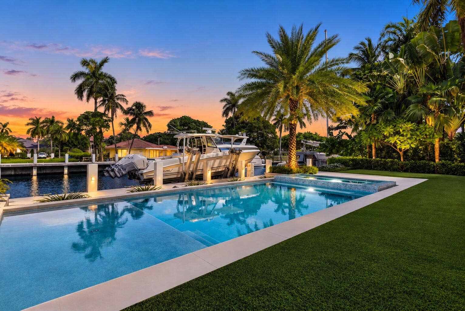 2423 Castilla Isle, Fort Lauderdale, FL 33301 Luxury Waterfront Pool at Sunset