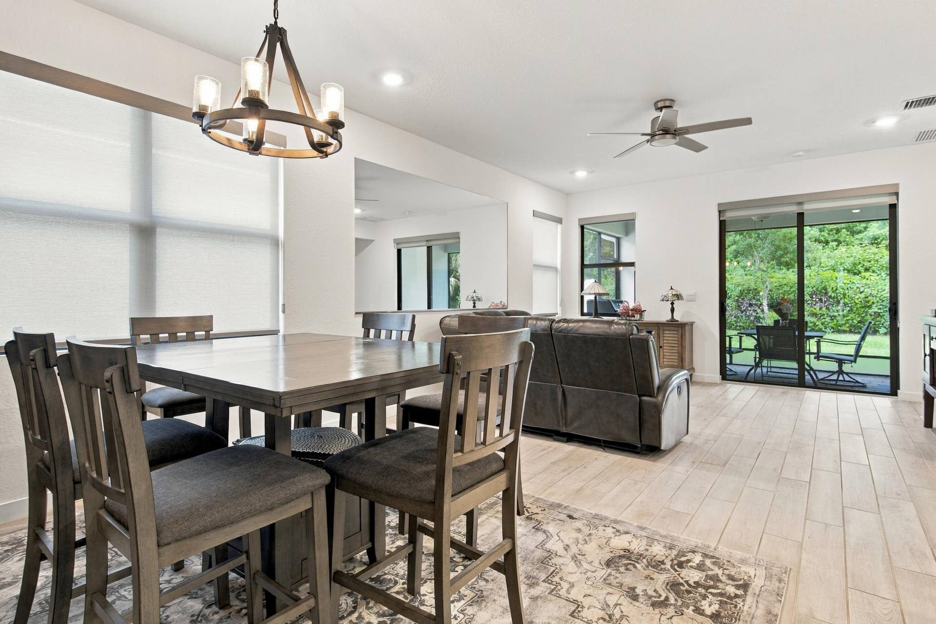 Dining area with newer light fixtures