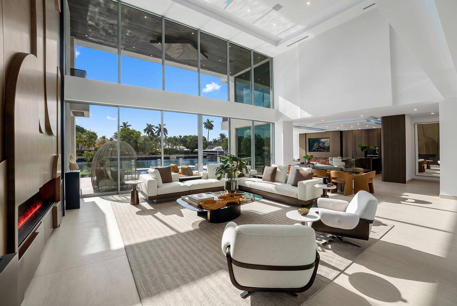 414 ROYAL PLAZA Drive, Fort Lauderdale, FL 33301 Expansive open-concept living space with soaring ceilings, walls of glass, custom architectural details, and effortless indoor-outdoor living.