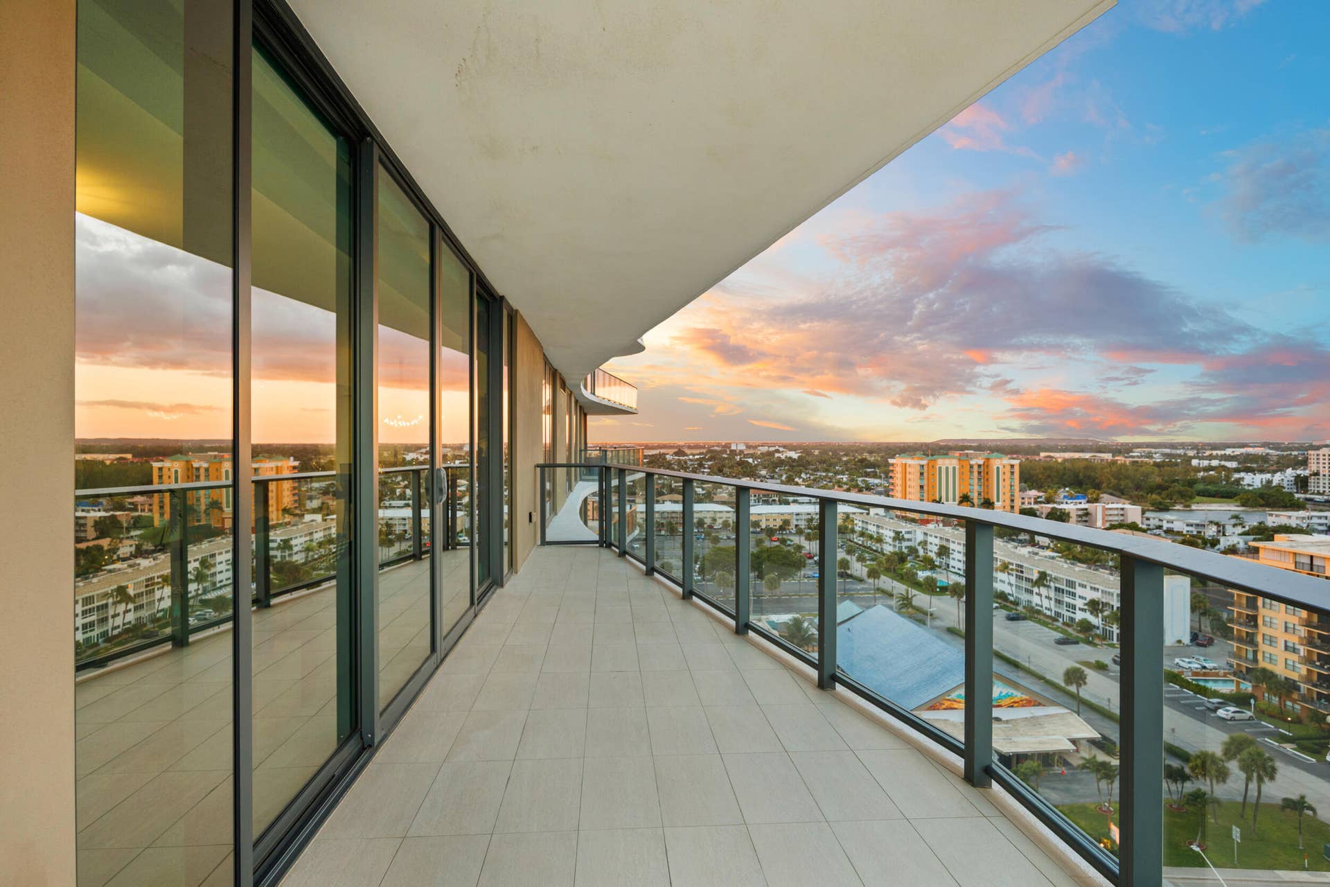 730 N Ocean Boulevard, Pompano Beach, FL 33062 The expansive wraparound balcony offers an exceptional amount of outdoor living space and a peaceful setting to unwind with family and friends. As evening falls, enjoy colorful sunsets over the Intracoastal while the Atlantic fades into twilight and ocean breezes move gently through the air.