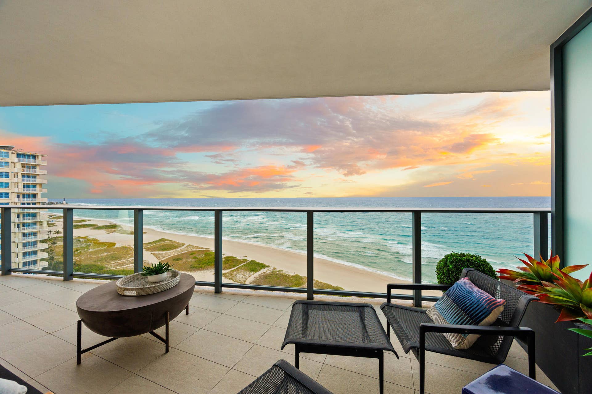 730 N Ocean Boulevard, Pompano Beach, FL 33062 The expansive wraparound balcony offers an exceptional amount of outdoor living space and a peaceful setting to unwind with family and friends. As evening falls, enjoy colorful sunsets over the Intracoastal while the Atlantic fades into twilight and ocean breezes move gently through the air.