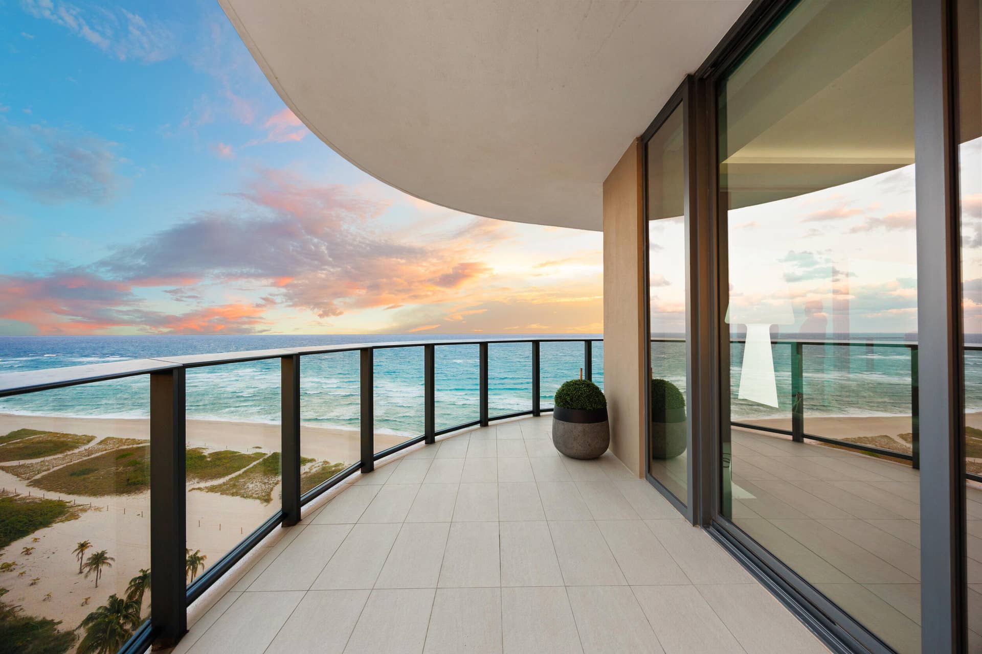 730 N Ocean Boulevard, Pompano Beach, FL 33062 The expansive wraparound balcony offers an exceptional amount of outdoor living space and a peaceful setting to unwind with family and friends. As evening falls, enjoy colorful sunsets over the Intracoastal while the Atlantic fades into twilight and ocean breezes move gently through the air.