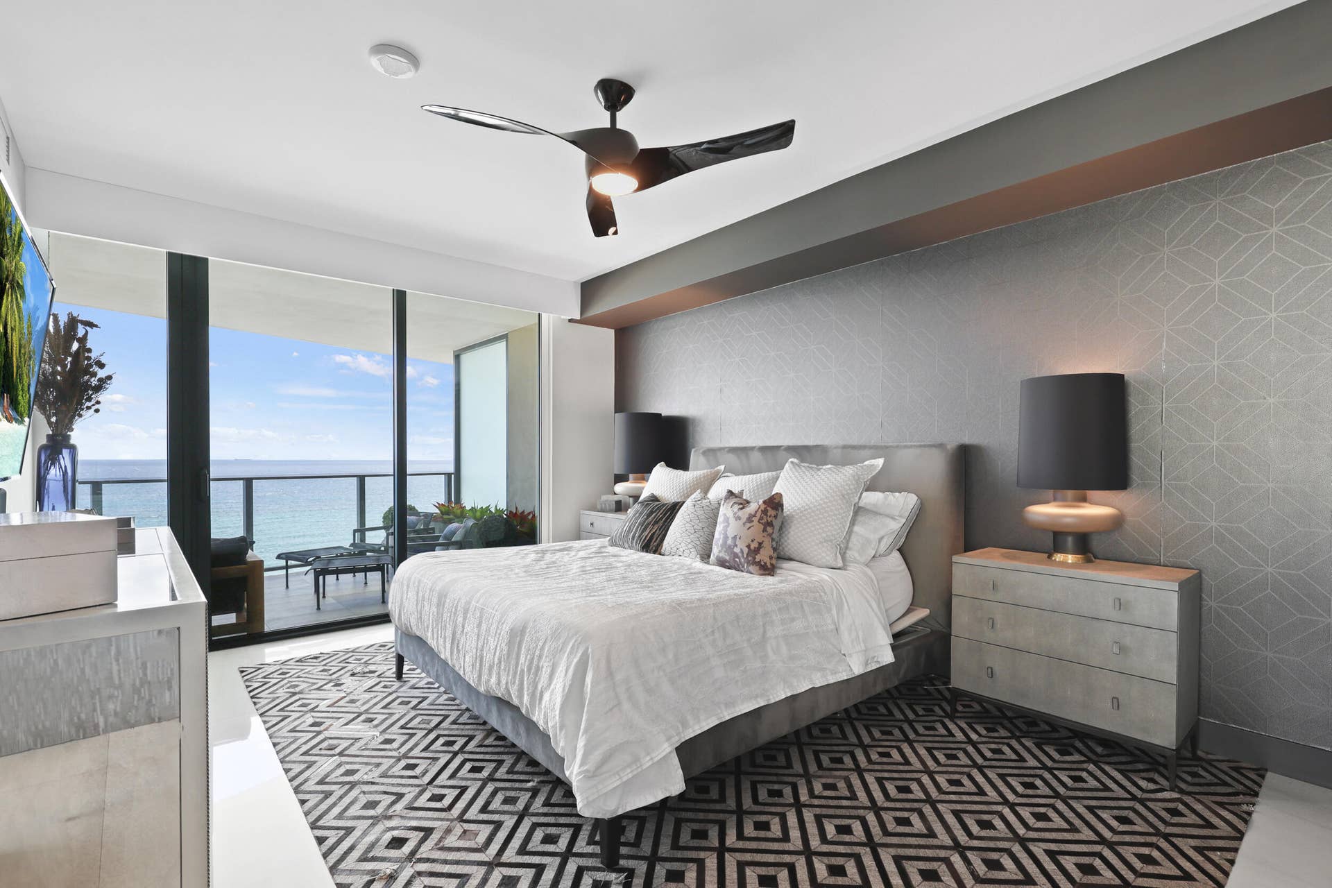730 N Ocean Boulevard, Pompano Beach, FL 33062 The primary suite is nothing short of spectacular, blending custom finishes and seamless automation with a sumptuous ensuite bathroom designed to feel like a private retreat.