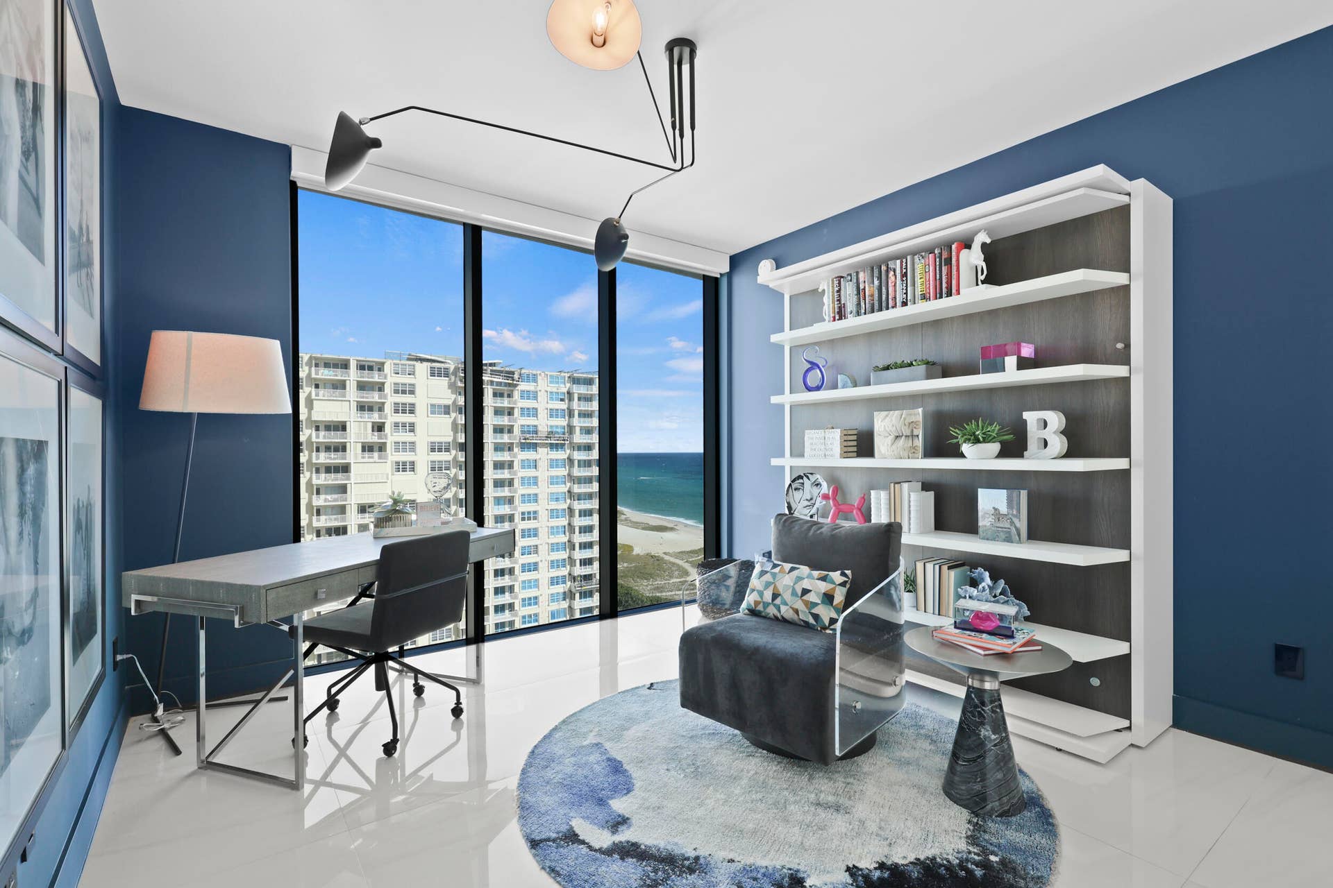 730 N Ocean Boulevard, Pompano Beach, FL 33062 Guest bedroom 2 features more designer touches, automated blinds, customized closet, murphy bed and ensuite bathroom.