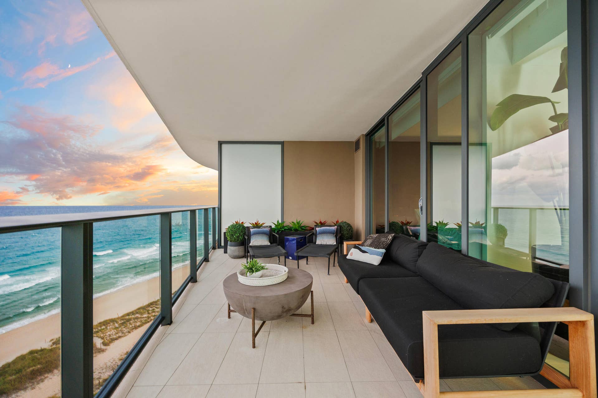 730 N Ocean Boulevard, Pompano Beach, FL 33062 The expansive wraparound balcony offers an exceptional amount of outdoor living space and a peaceful setting to unwind with family and friends. As evening falls, enjoy colorful sunsets over the Intracoastal while the Atlantic fades into twilight and ocean breezes move gently through the air.