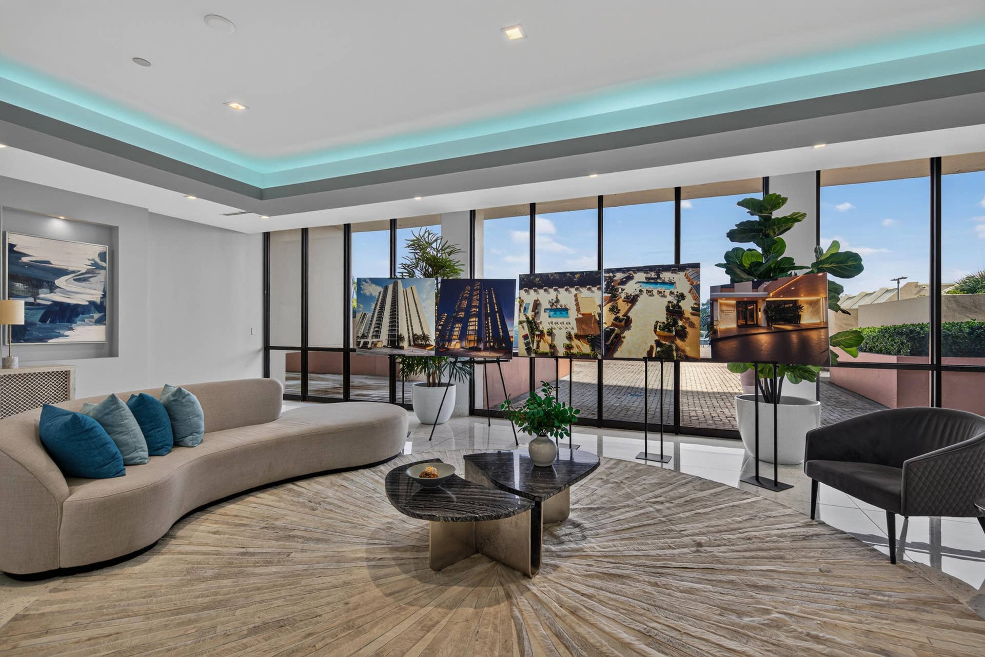 20379 W COUNTRY CLUB Drive, #1139, Aventura, FL 33180 Recessed ceiling lighting, full-height window walls, white tile flooring, and custom ceiling lighting