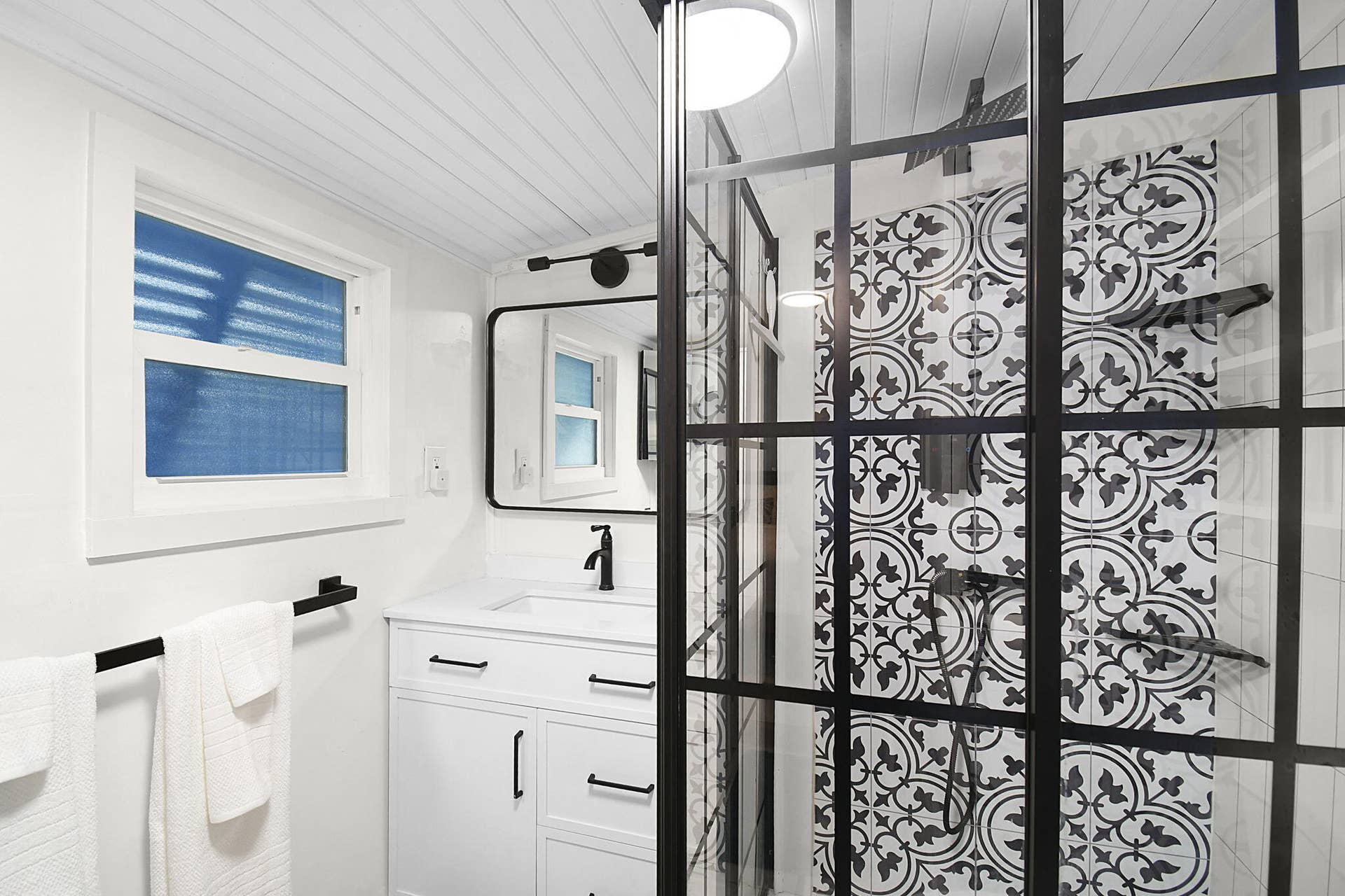 black and white shower