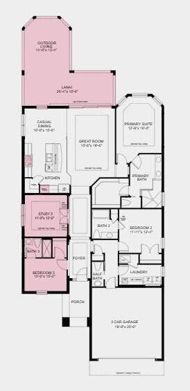 13529 SW Mazzano Street, Port St Lucie, FL 34987 Floor Plan - Additional Highlights Include: Gourmet kitchen, study in place of formal dining, bedroom and full bathroom in place of flex, covered outdoor living, tray ceiling package, 10' ceilings, pocket sliding door at great room, and 8' interior doors