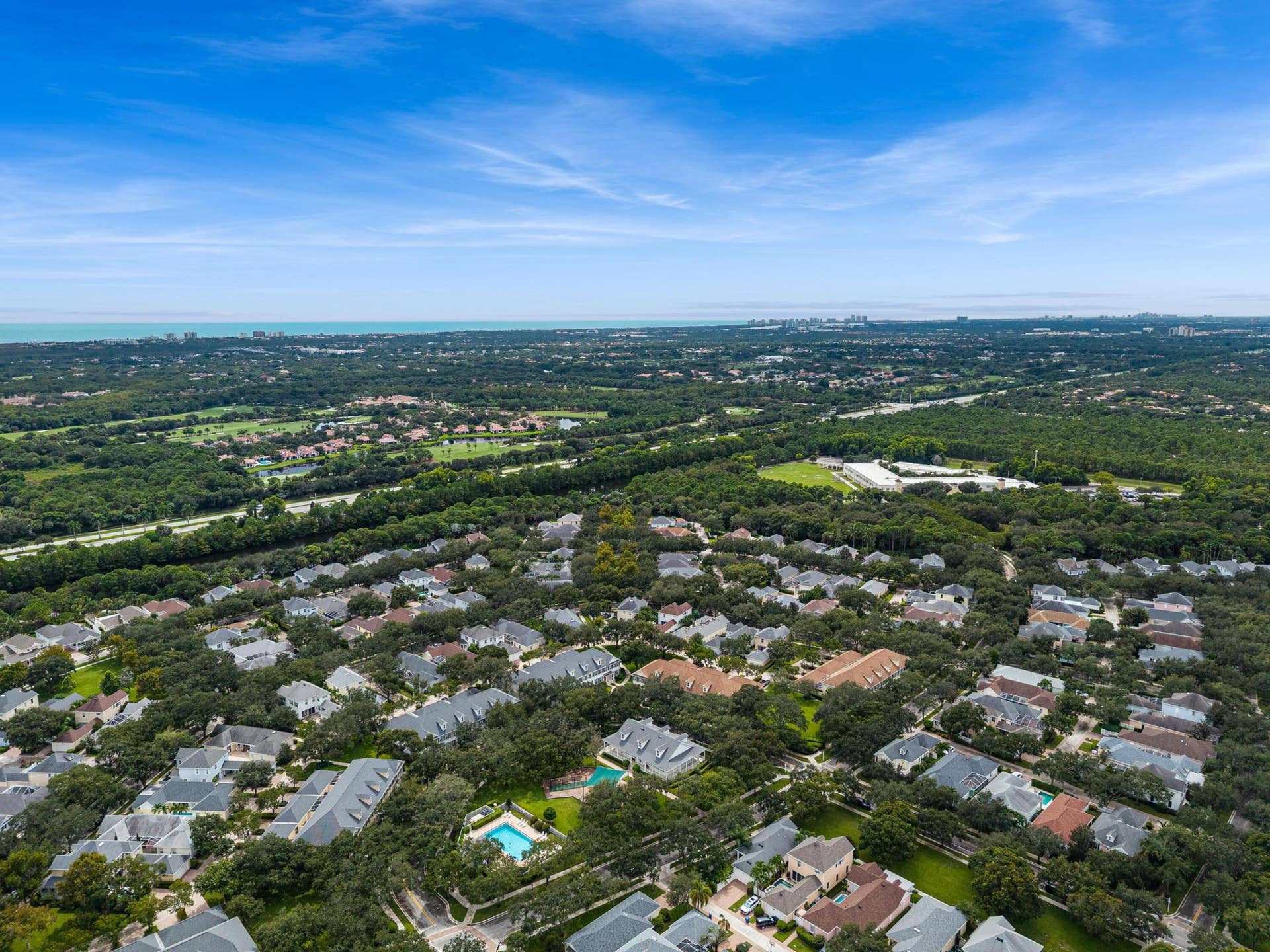 254 Marlberry Circle, Jupiter, FL 33458 Aerial perspective extending to the Atlantic Ocean on the horizon