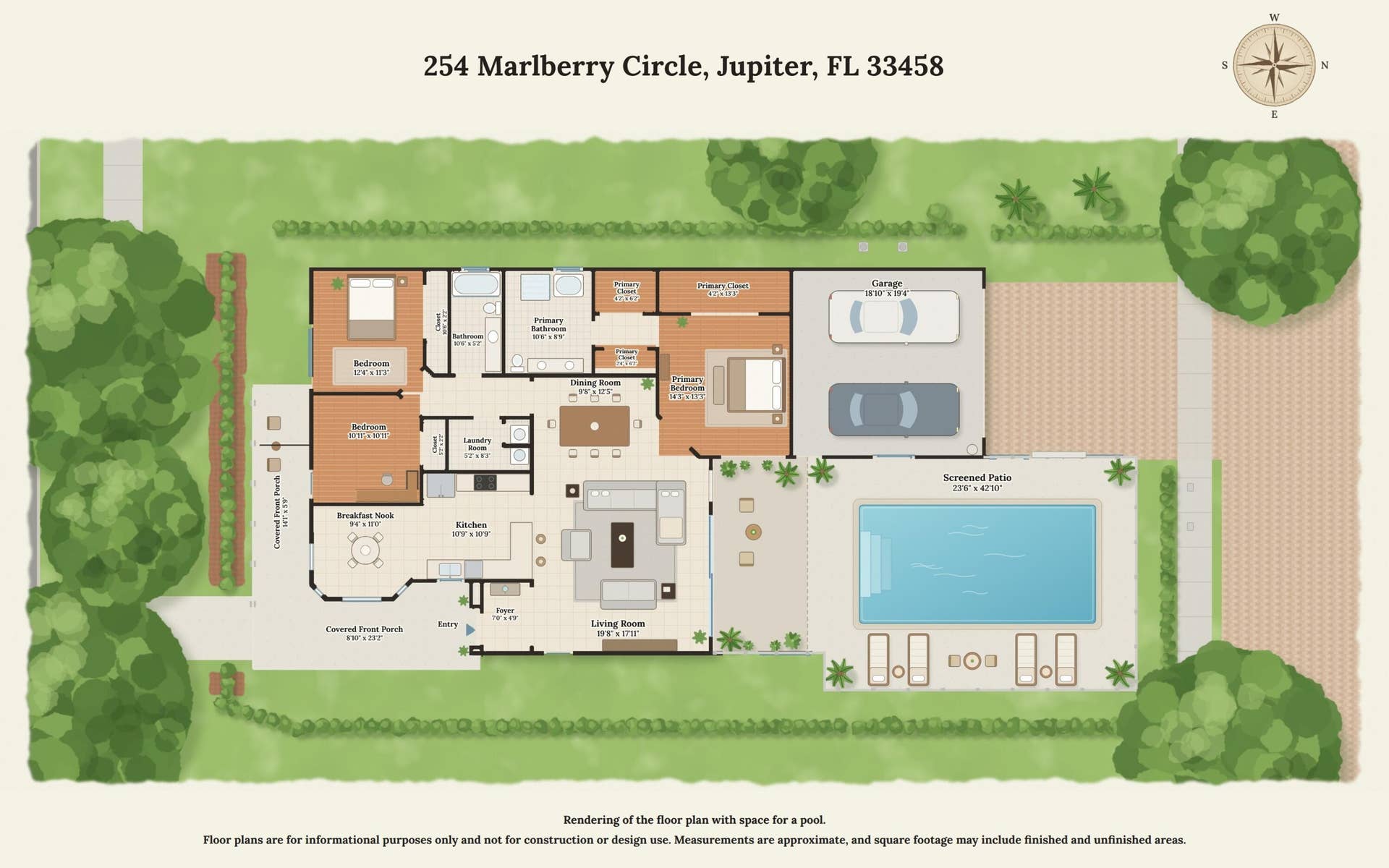 254 Marlberry Circle, Jupiter, FL 33458 Floor Plan w:Pool - 254 Marlberry Cir
