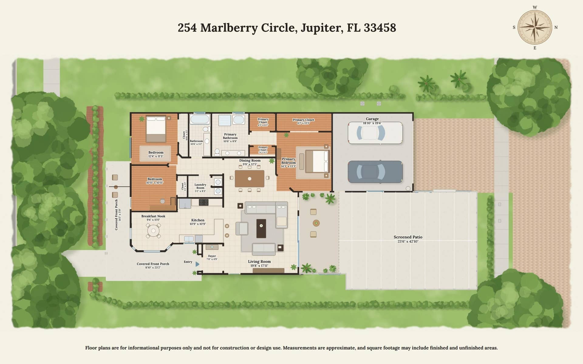 254 Marlberry Circle, Jupiter, FL 33458 Floor Plan No Pool - 254 Marlberry Cir