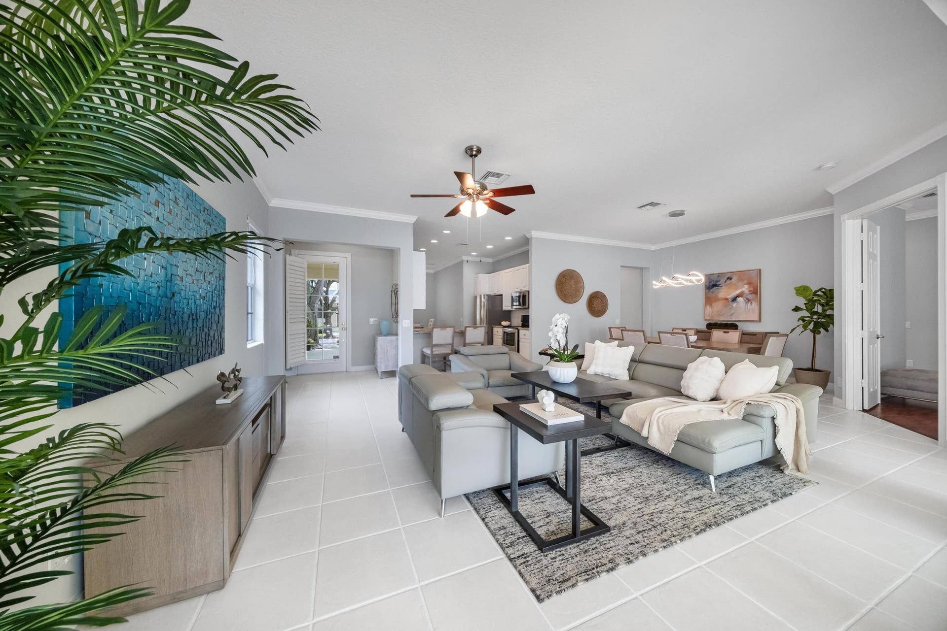 254 Marlberry Circle, Jupiter, FL 33458 Expansive living room with recessed lighting and tile flooring throughout