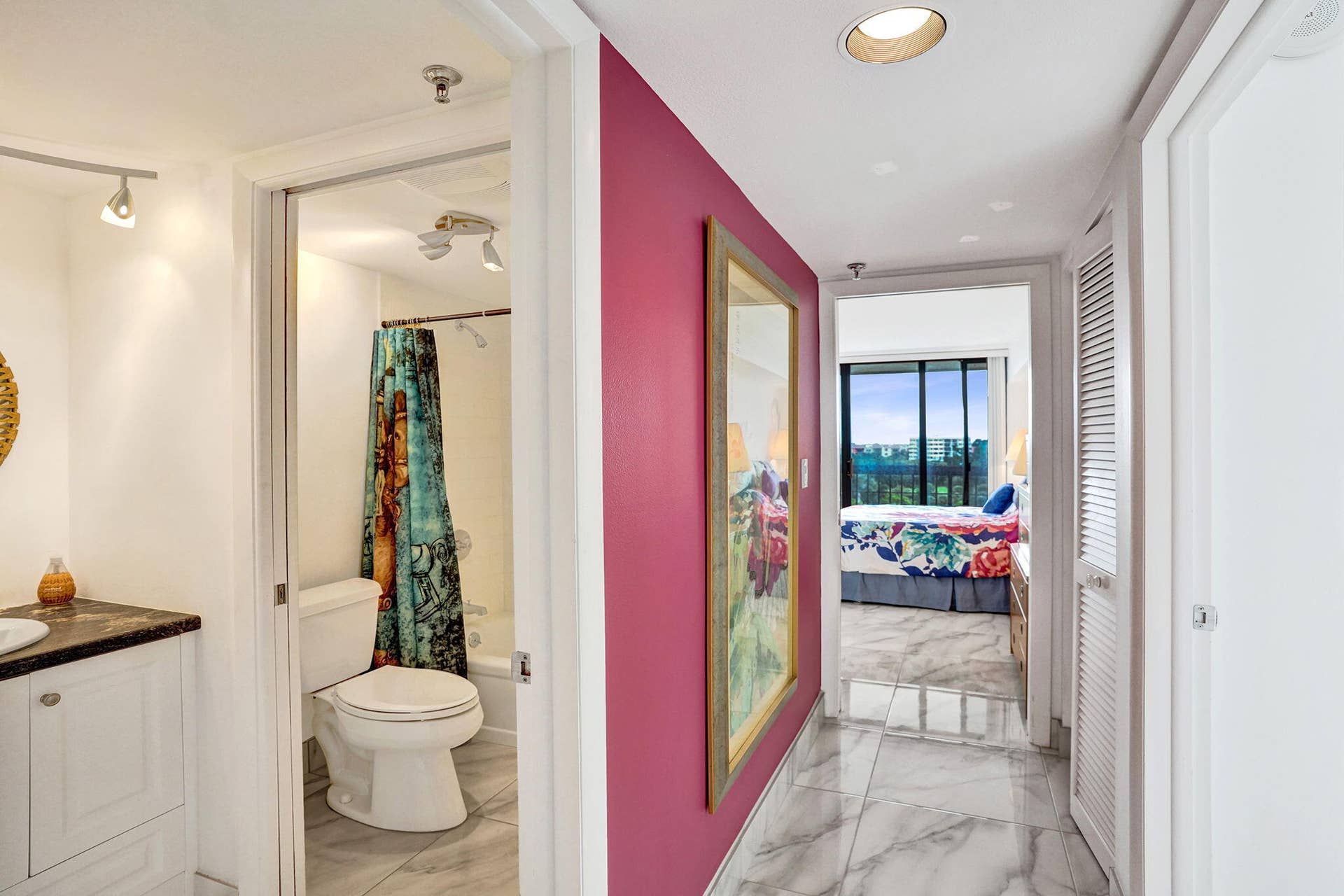 Guest-suite hallway and bath
