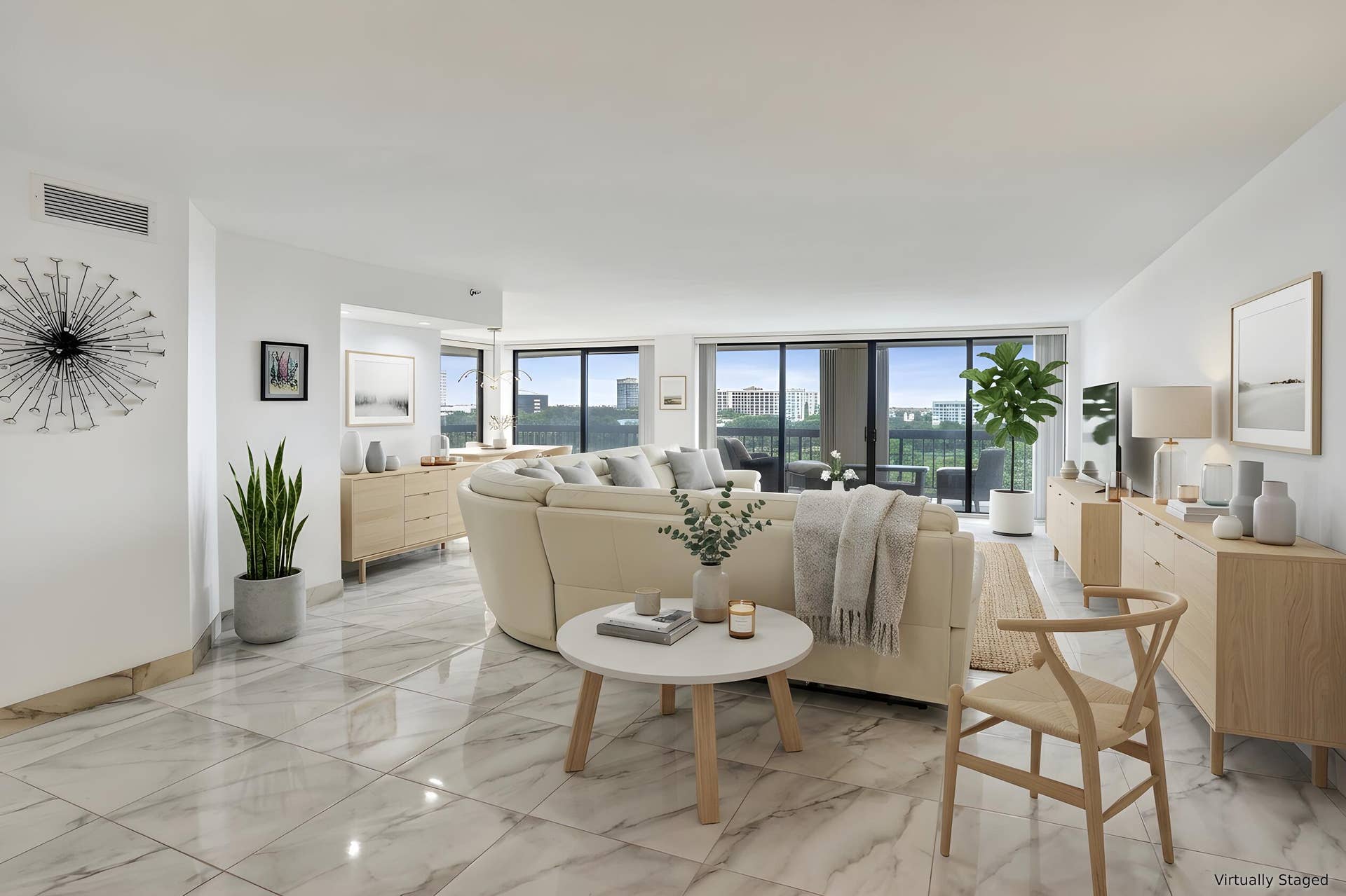 Virtually staged using AI  open living and dining area