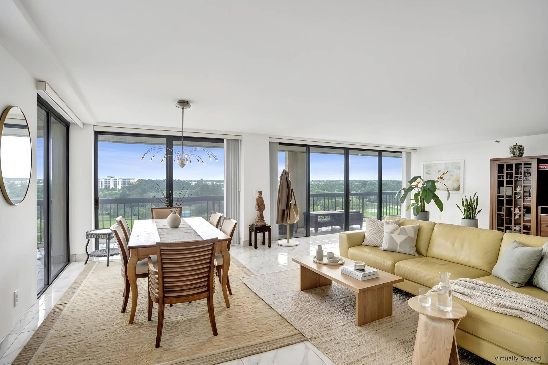 Virtually staged using AI  dining and living area