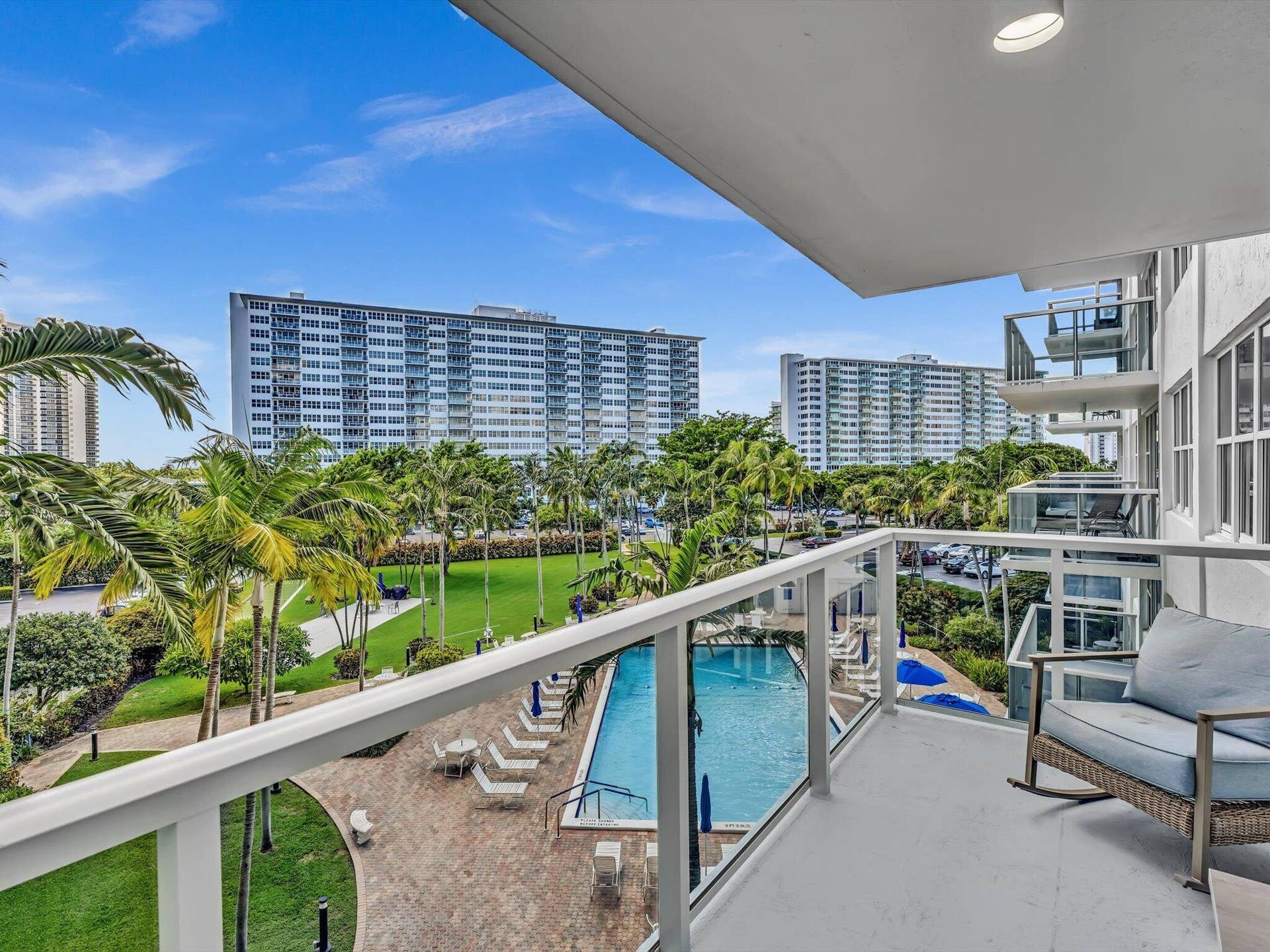 3300 NE 36th Street, #420, Fort Lauderdale, FL 33308 Glass Balcony with Pool View