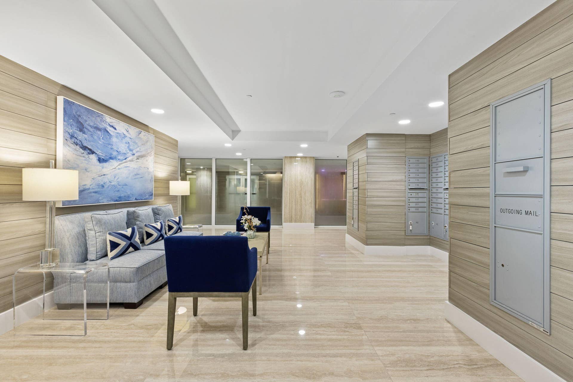 2773 S Ocean Boulevard, #517, Palm Beach, Palm Beach, FL 33480 Marble-style tile flooring, wood-finish wall paneling, and an integrated lighting system create a refined space