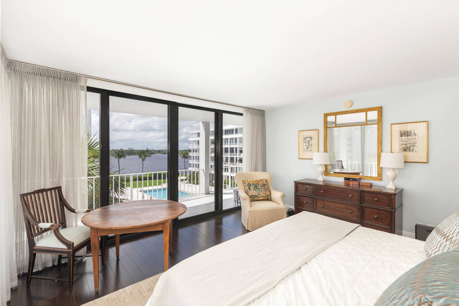 2784 S OCEAN Boulevard, #301E, Palm Beach, Palm Beach, FL 33480 Primary Bedroom king bed view of pool