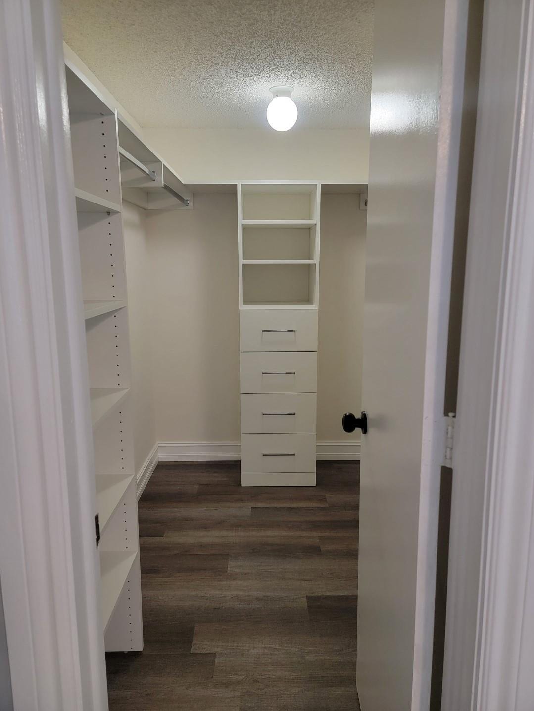 1001 SE 6TH Avenue, #127, Deerfield Beach, Deerfield Beach, FL 33441 Built-in closet organization system featuring adjustable shelving, integrated drawers with horizontal pulls, and hanging rods