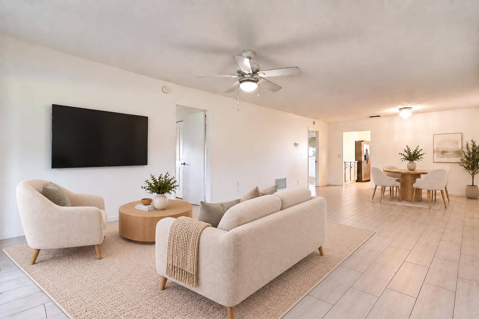 450 BLUEBIRD Lane, Delray Beach, FL 33445 Recessed lighting, ceiling fan, wood-finish flooring, and white walls
