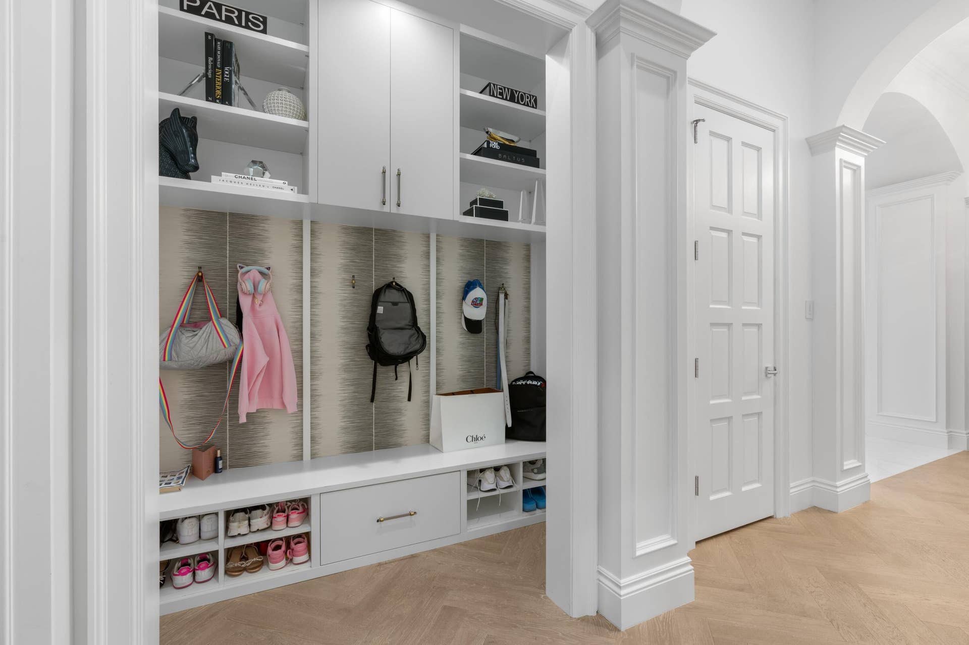 A Northeast favorite, the "mud room," was designed and built out