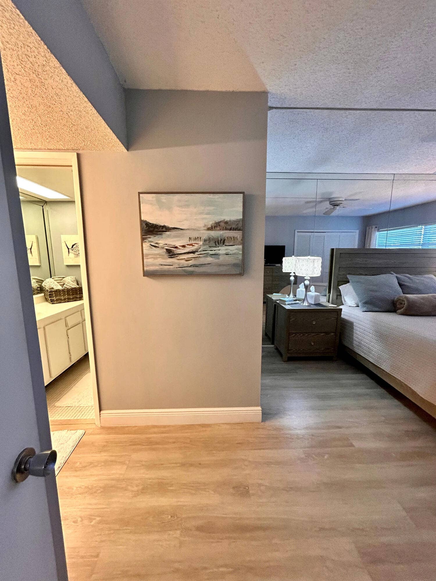 Serene artwork adorns the unit