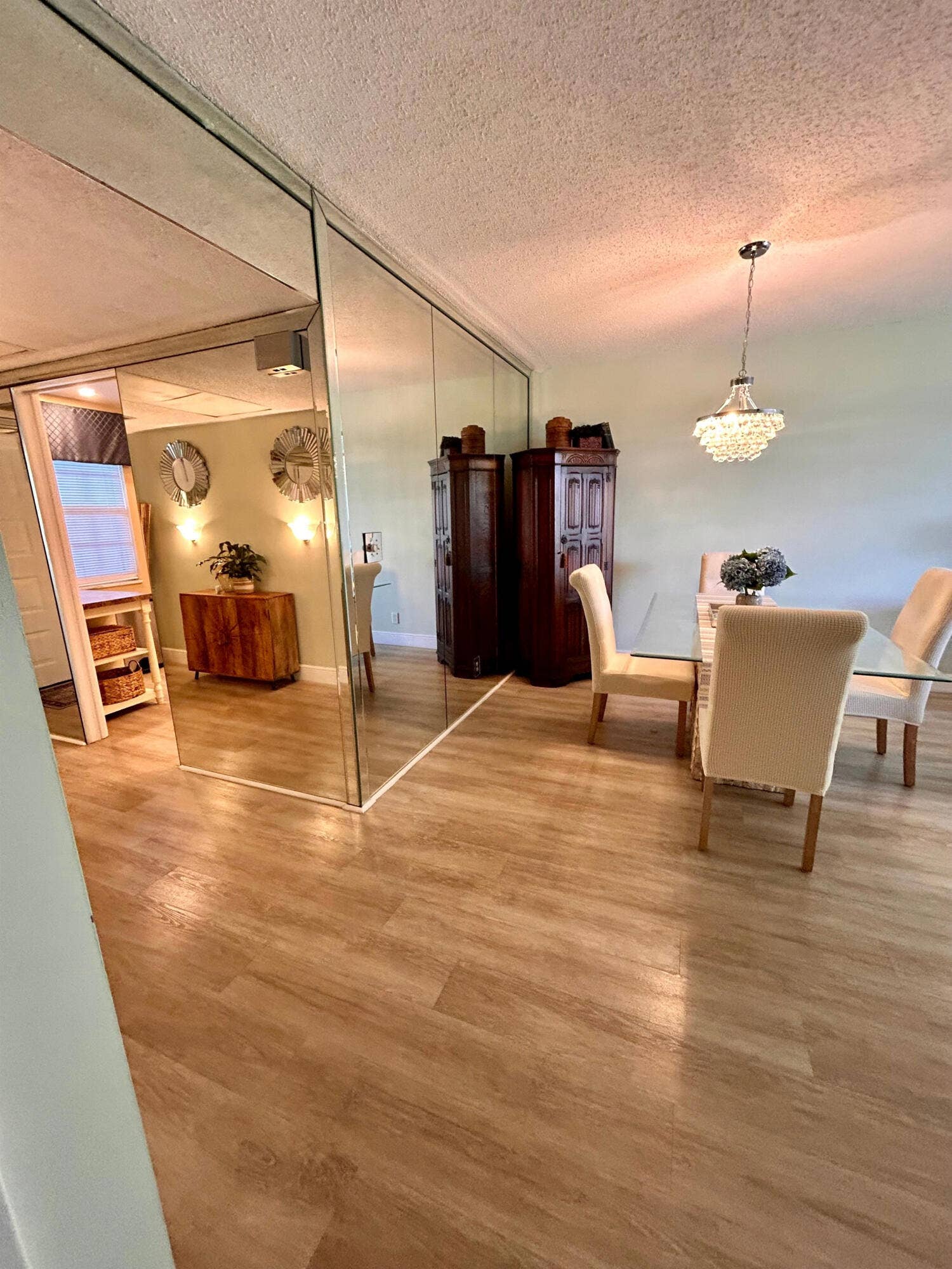 Dining area and view of kitchen