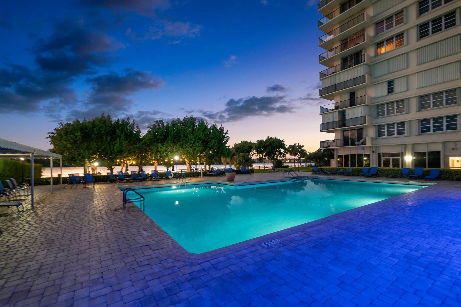 2121 N OCEAN Boulevard, #1004E, Boca Raton, FL 33431 Pool area in the evening