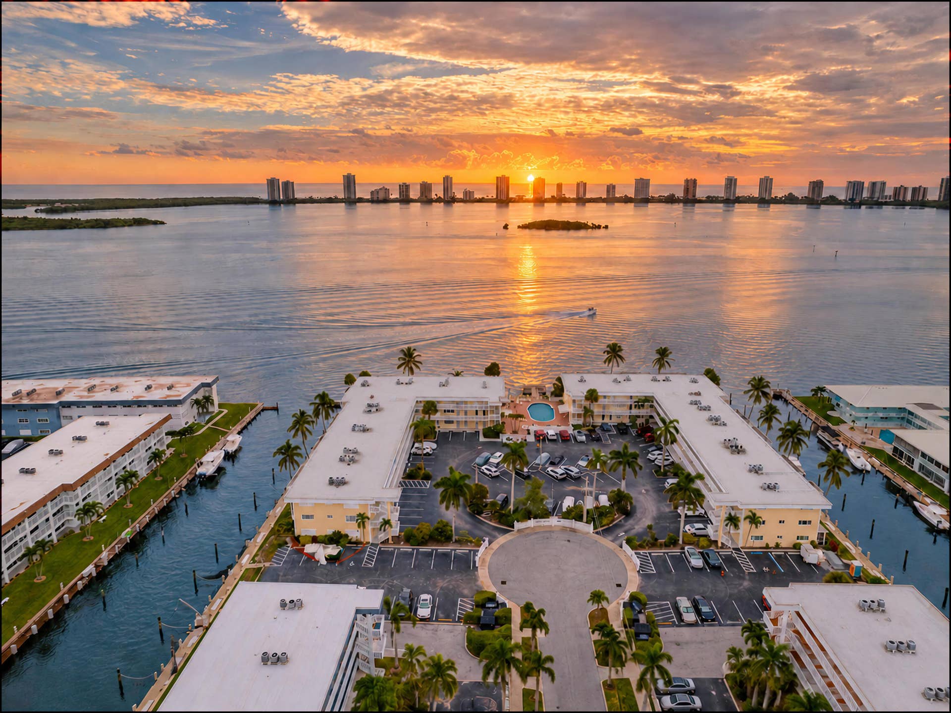 101 Doolen Court, #205, North Palm Beach, FL 33408 Aerial-Twilight