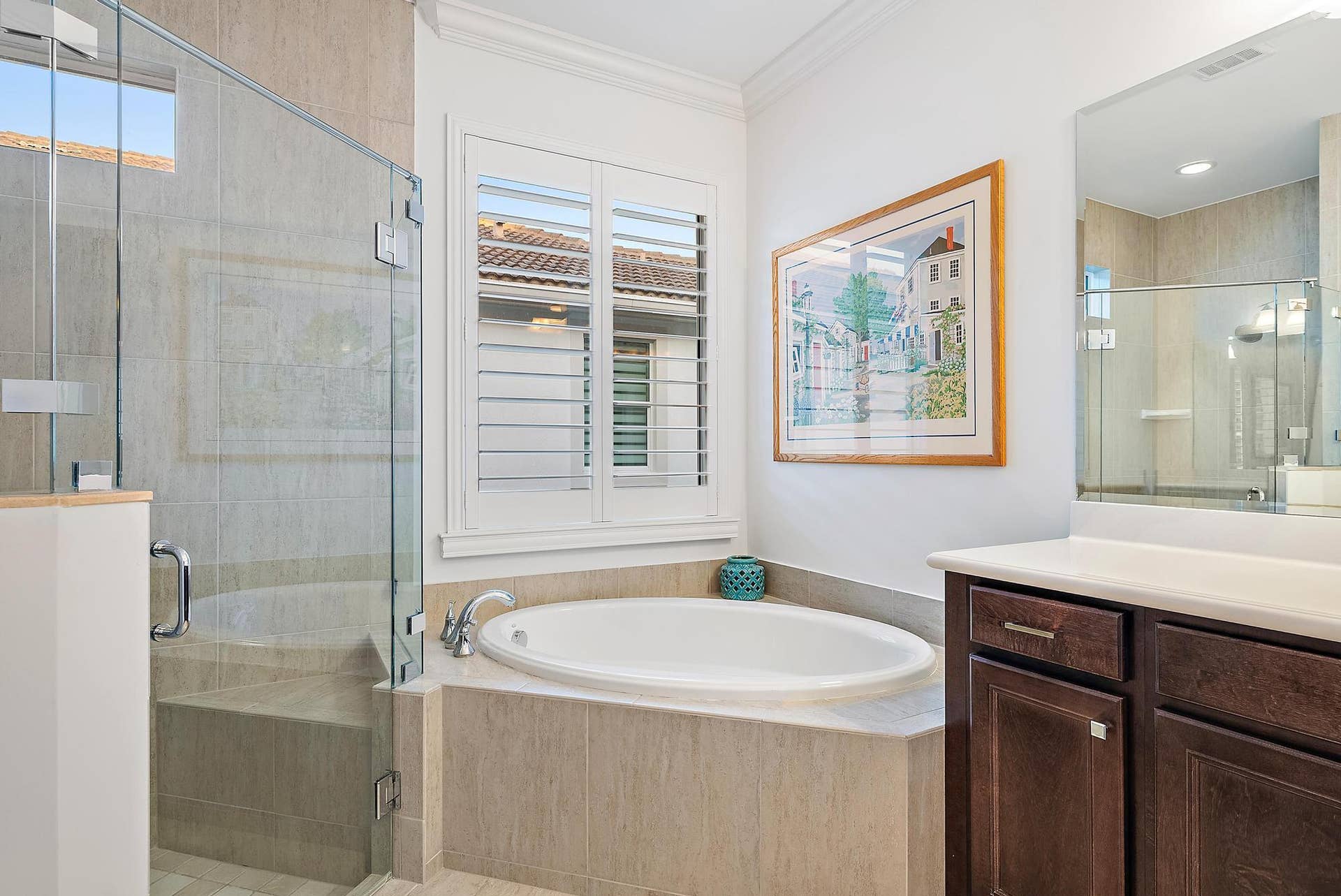Primary bathroom with separate soaking tub