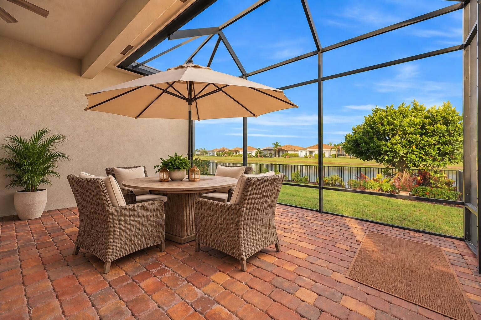 Screened Patio Dining beside the Lake