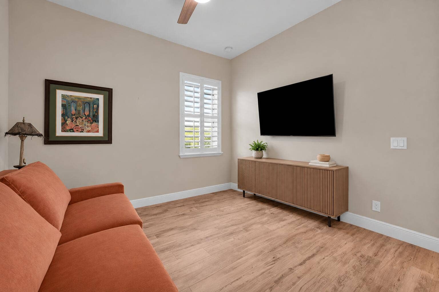 Modern Living Room with Slatted Media Co
