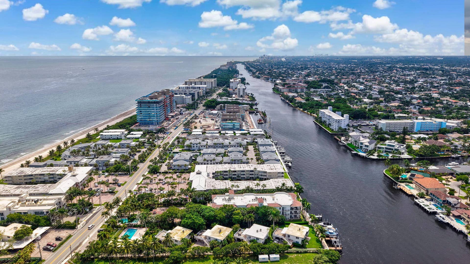 1198 Hillsboro Mile, #210, Hillsboro Beach, FL 33062 Coastal area featuring beachfront properties, a navigable waterway, and residential neighborhoods