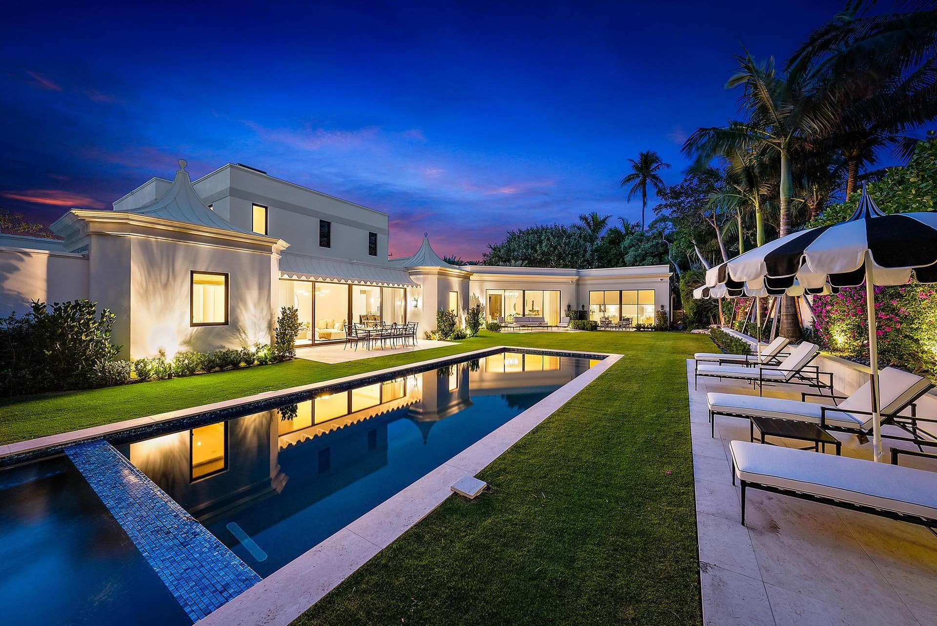 150 El Vedado Road, Palm Beach, FL 33480 Twilight Exterior
