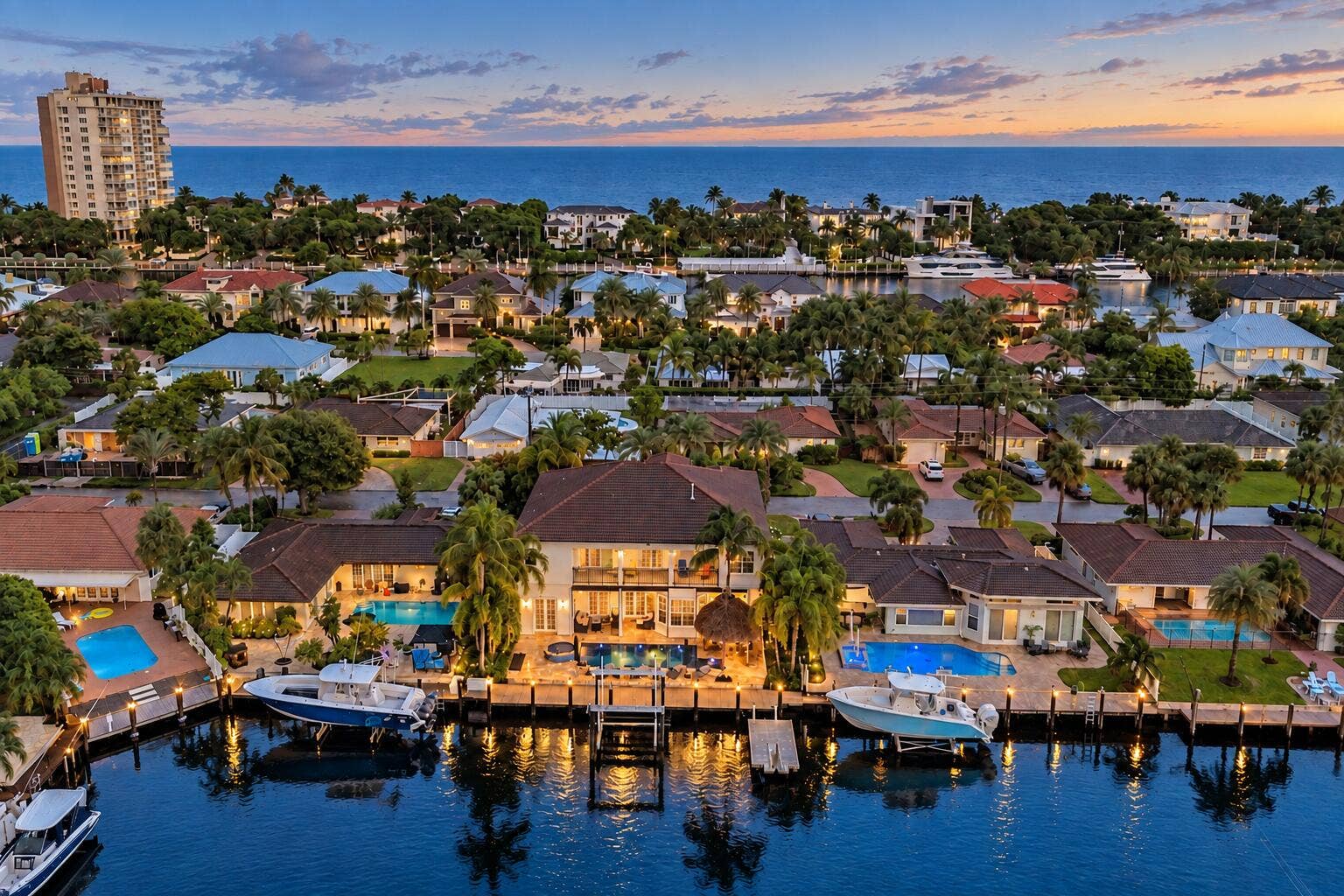 3489 NE 30TH Avenue, Lighthouse Point, FL 33064 Twilight Luxury Canal front Estate