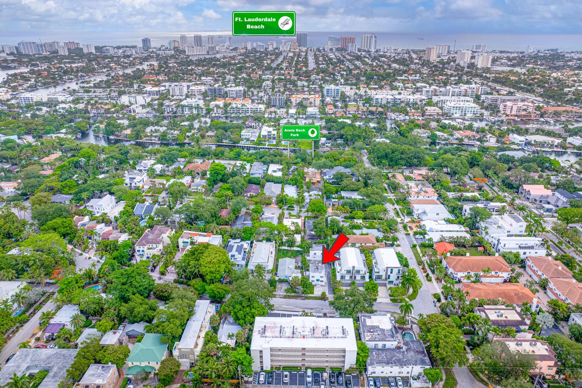 110 NE 16th Terrace, #1-3, Fort Lauderdale, FL 33301 Aerial shows location and proximity to beach, Annie Beck Park and Las Olas off to the right.