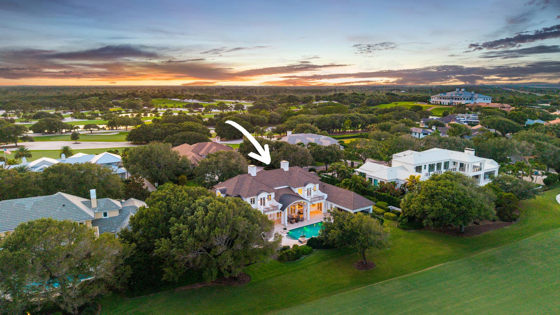 17965 SE VILLAGE Circle, Tequesta, FL 33469 Twilight Aerial