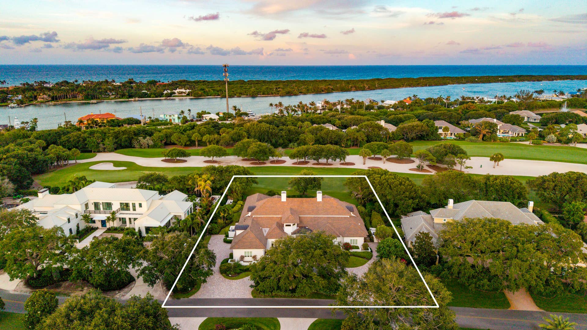 17965 SE VILLAGE Circle, Tequesta, FL 33469 Twilight Aerial