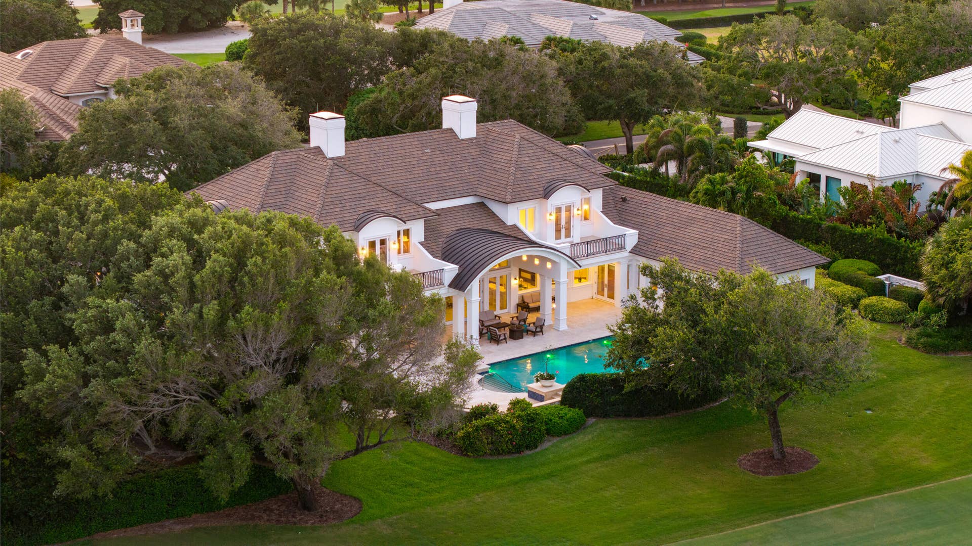 17965 SE VILLAGE Circle, Tequesta, FL 33469 Twilight Aerial
