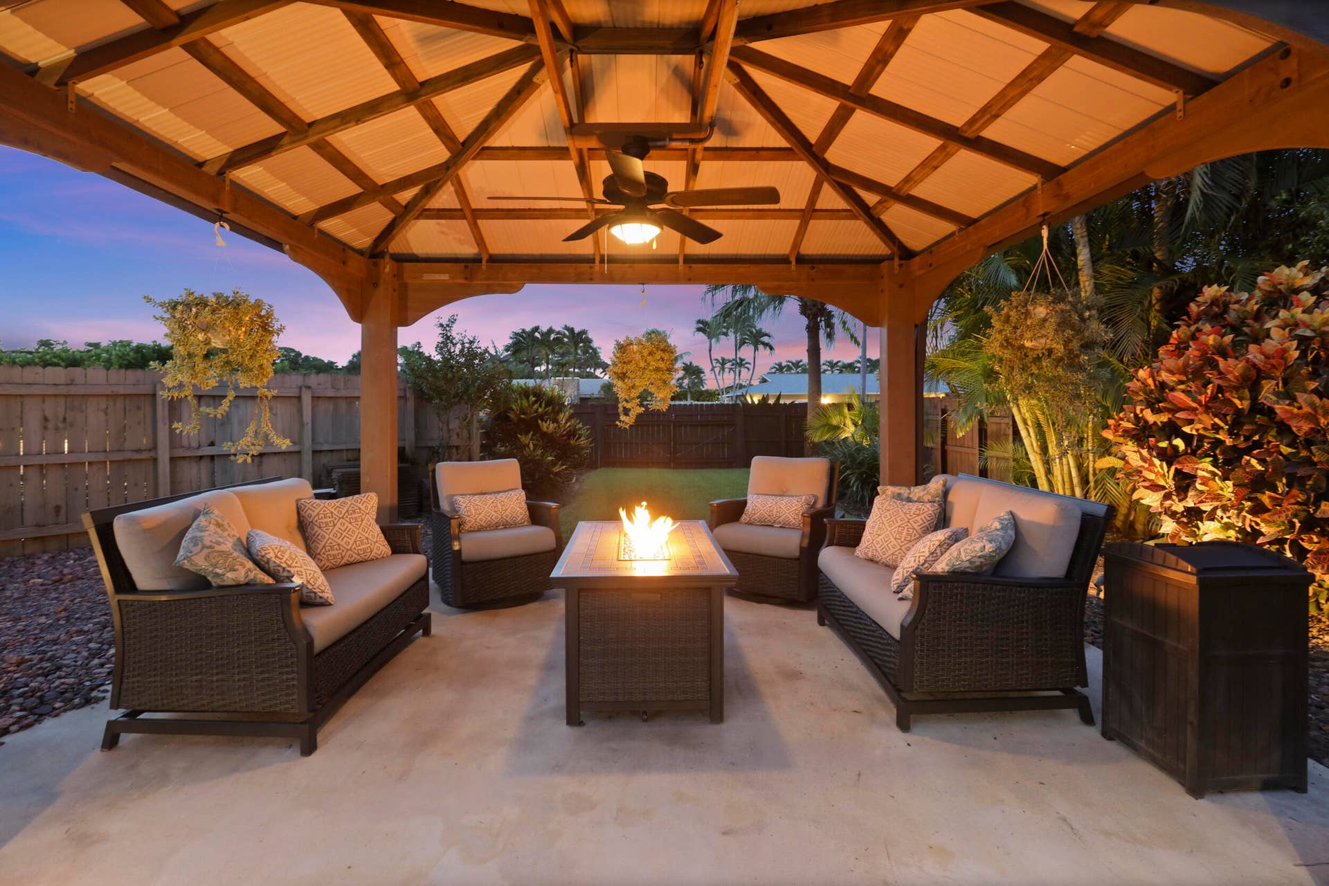 3590 Lakeview Drive, Delray Beach, FL 33445 A built-in gazebo with electric offers a private, cozy space to relax and unwind. Beyond the pool is a space big enough to fit an RV, boat, golf simulator, guesthouse, or anything your mind can imagine.