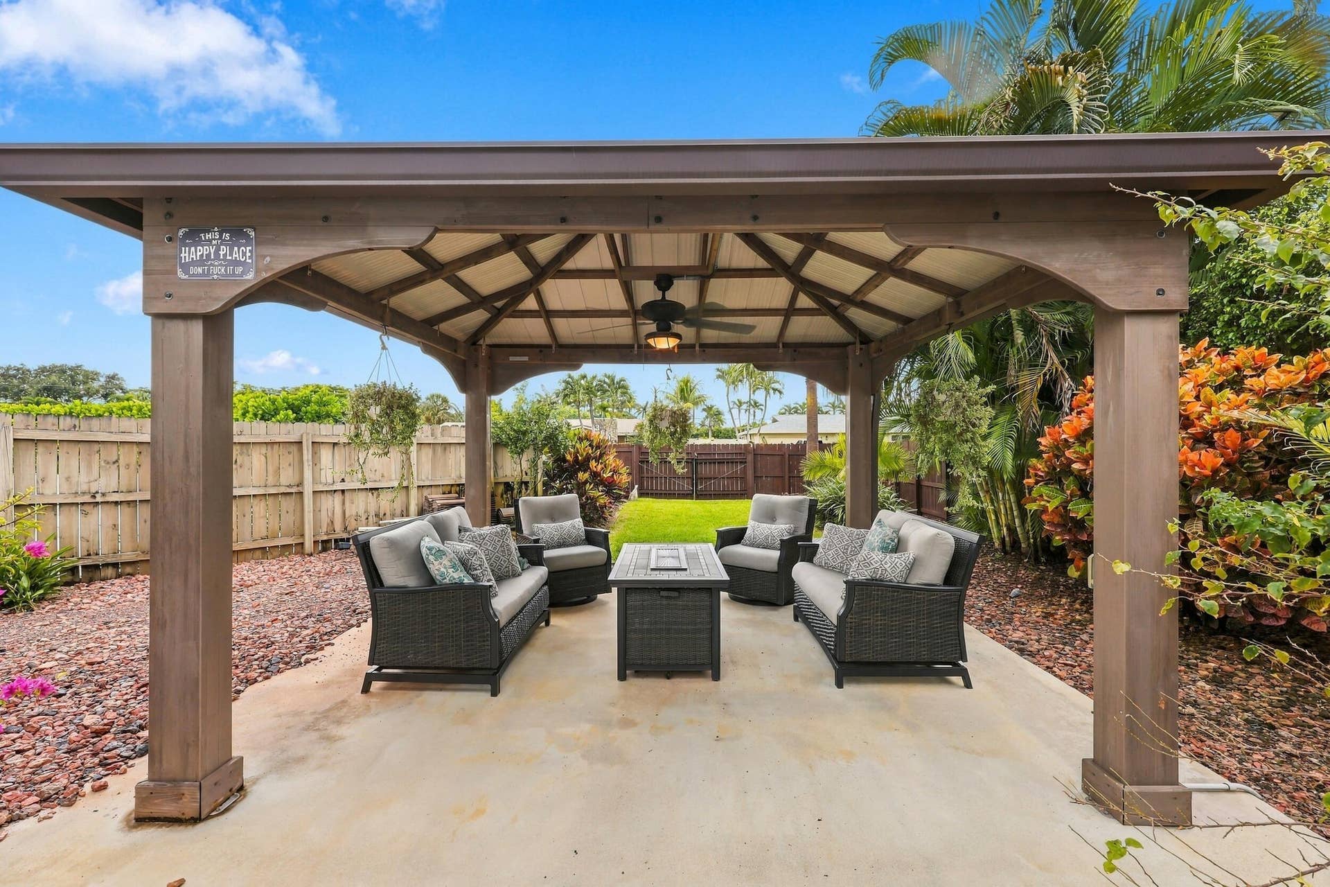 3590 Lakeview Drive, Delray Beach, FL 33445 A built-in gazebo with electric offers a private, cozy space to relax and unwind. Beyond the pool is a space big enough to fit an RV, boat, golf simulator, guesthouse, or anything your mind can imagine.