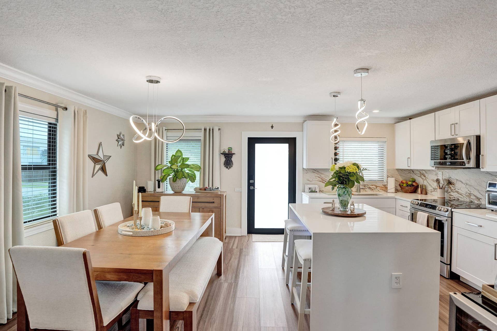Combination kitchen and dining area