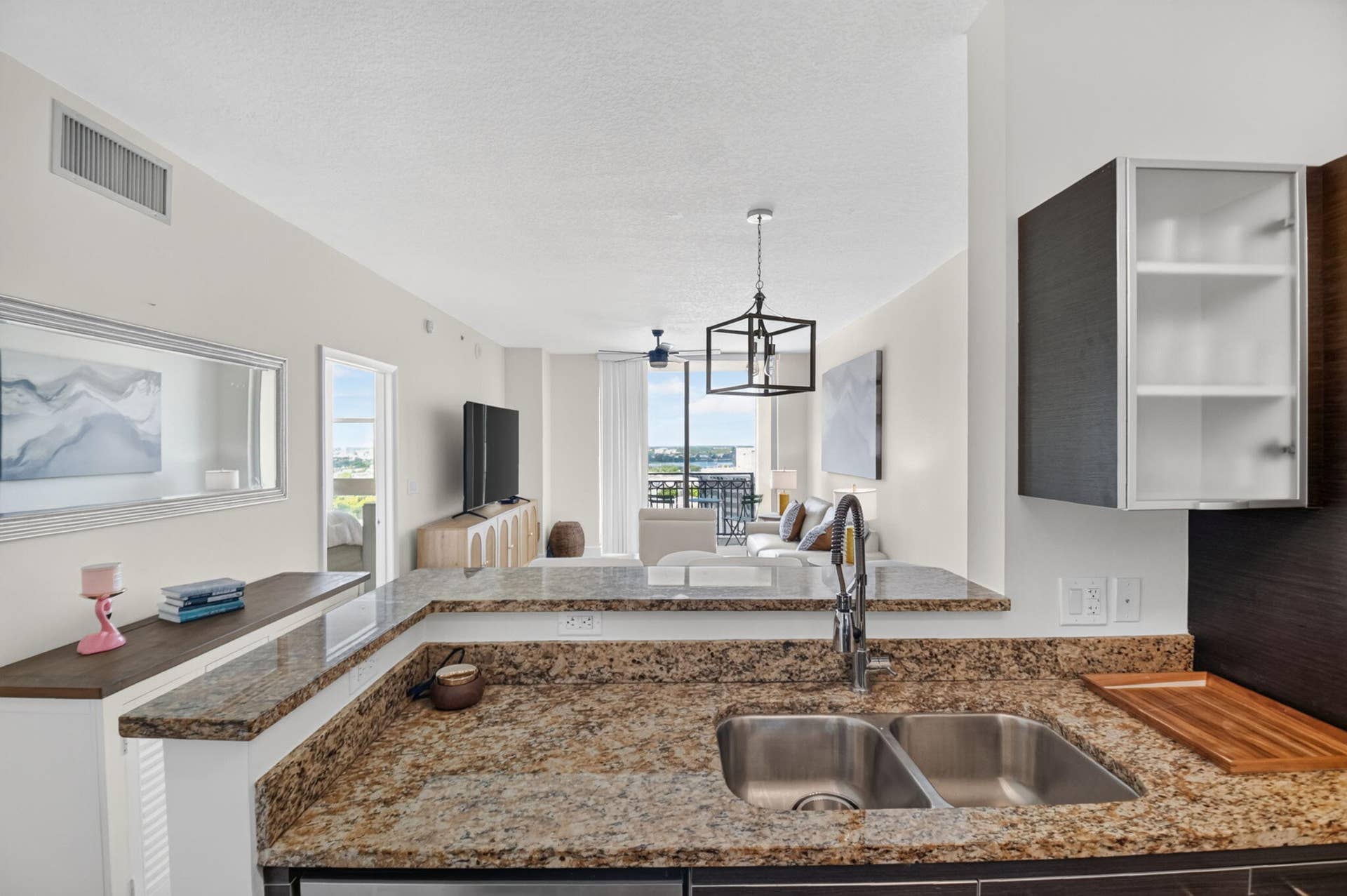 550 OKEECHOBEE Boulevard, #1618, West Palm Beach, West Palm Beach, FL 33401 Kitchen featuring granite countertops and a double stainless steel sink