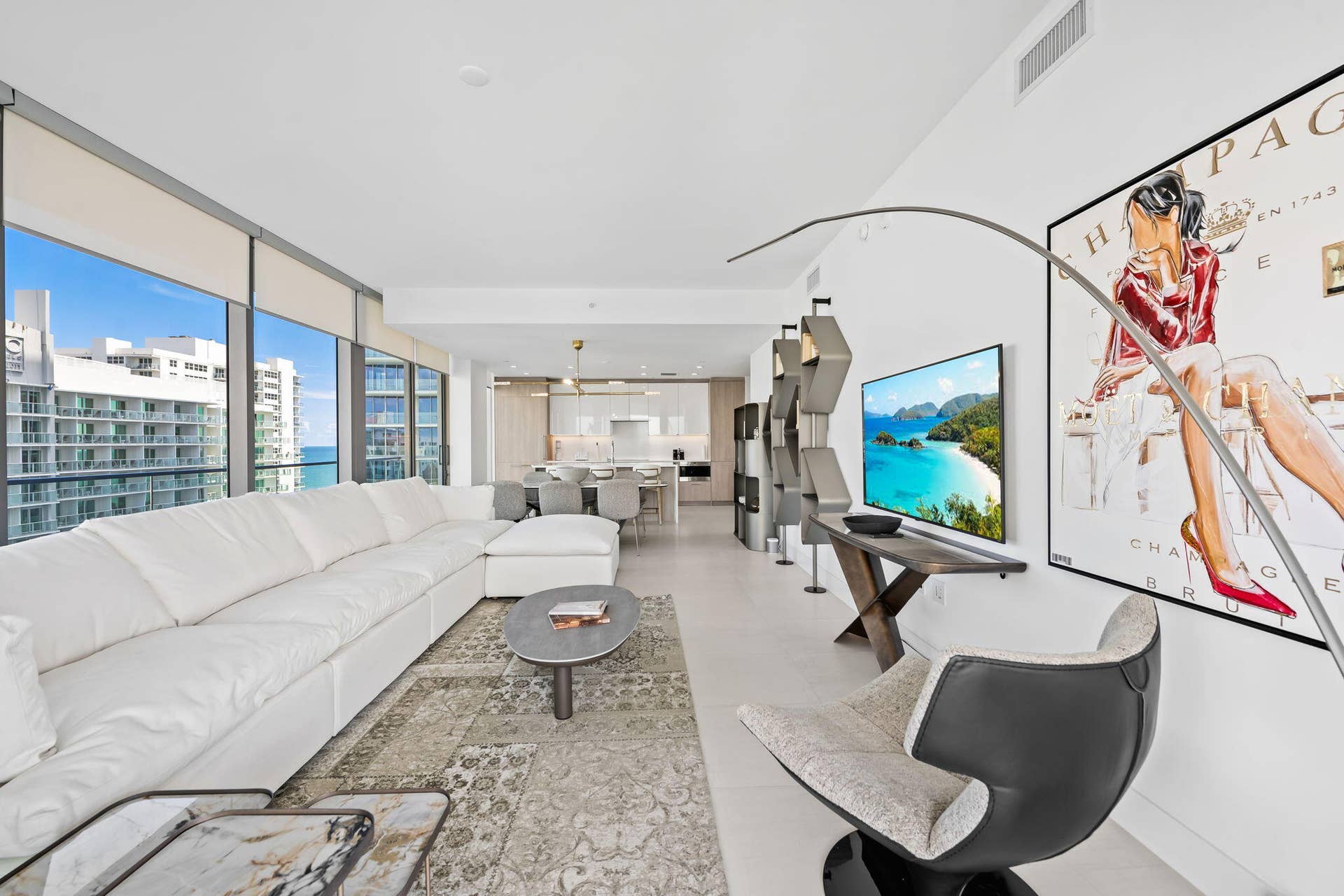 153 N Seabreeze Boulevard, #704, Fort Lauderdale, FL 33304 Living Area, Dining Area, and Kitchen