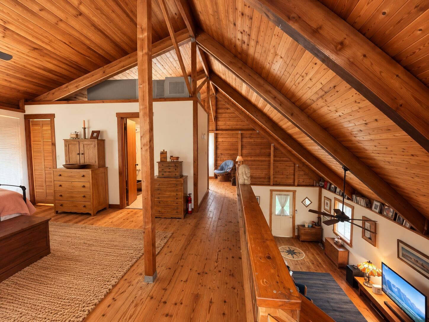 Bright Rustic Loft Hallway Overlooking L