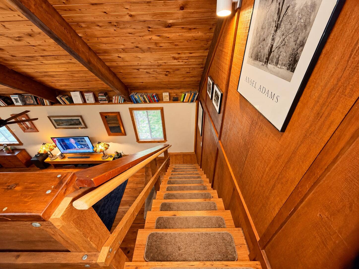 Warm Rustic Staircase Overlooking Cozy L