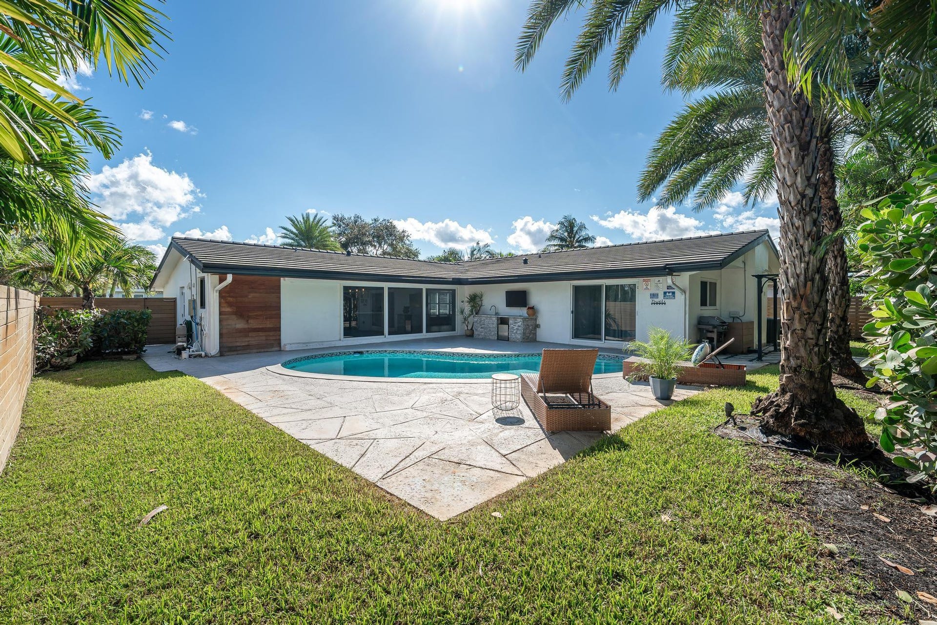 Landscaped backyard with pool