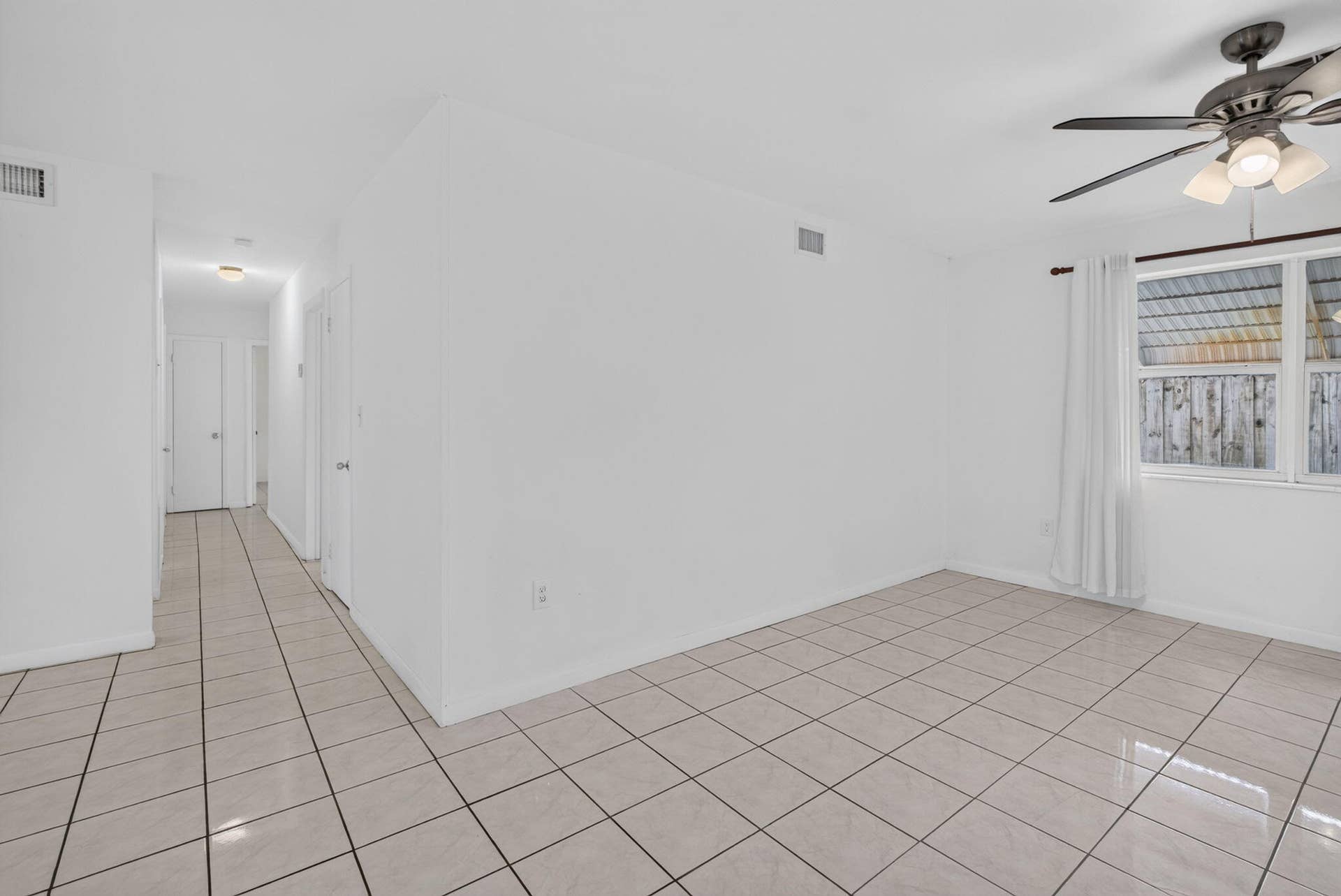 Looking down hallway